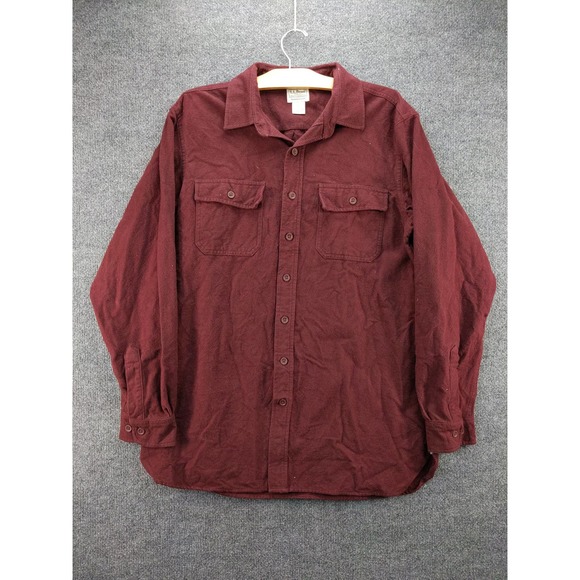 Mens L.L. Bean Chamois Button Up Long Sleeve Shirt SZ L Tall Red 2 Front Pockets - Picture 1 of 10